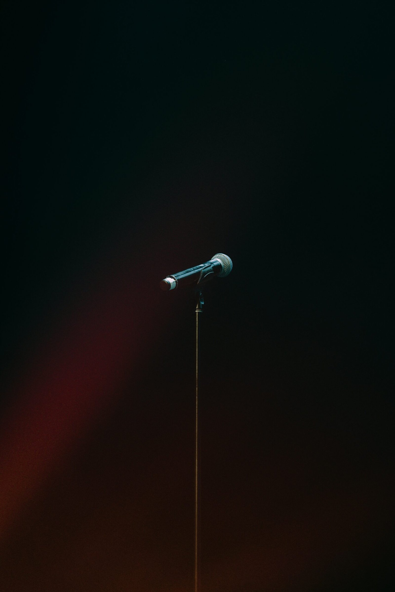 a microphone on top of a pole in the dark